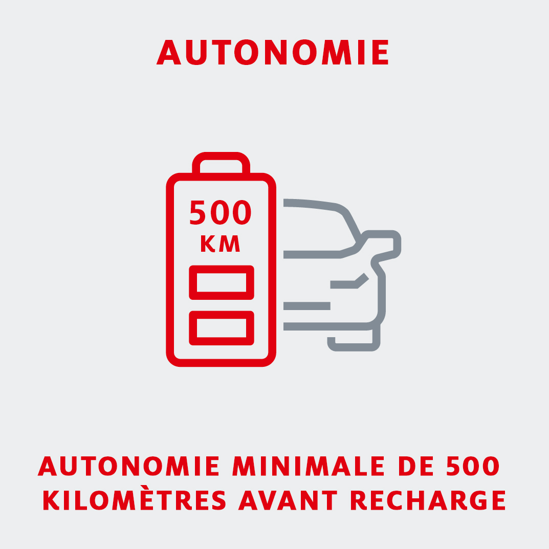 AUTONOMIE - Autonomie minimale de 500 kilomètres avant recharge