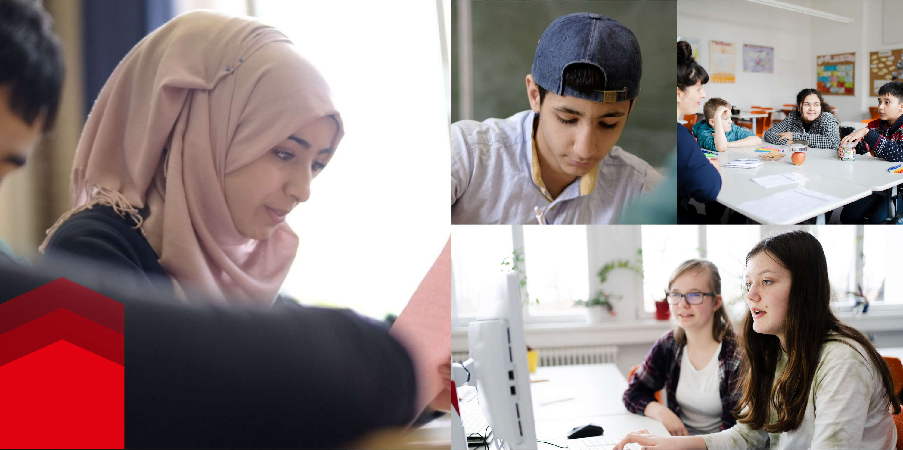 Collage d'images avec des enfants de différentes nations à l'école 