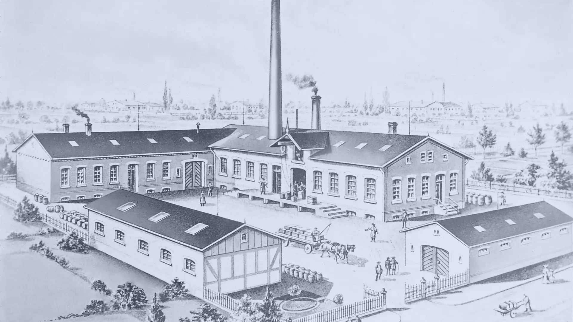 Dessin des locaux de l’usine Henkel à Düsseldorf-Flingern.