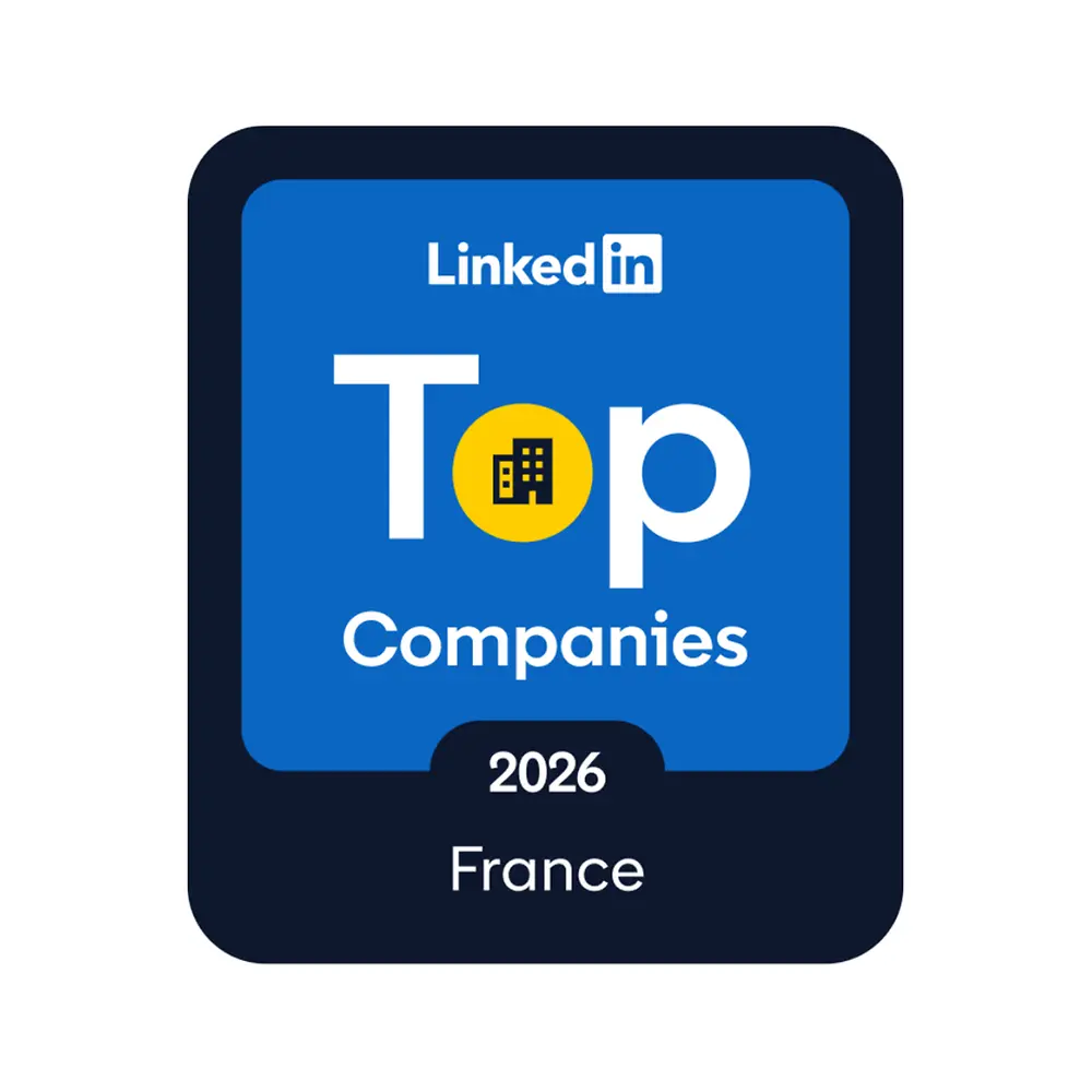 The “LinkedIn top companies” award logo. 