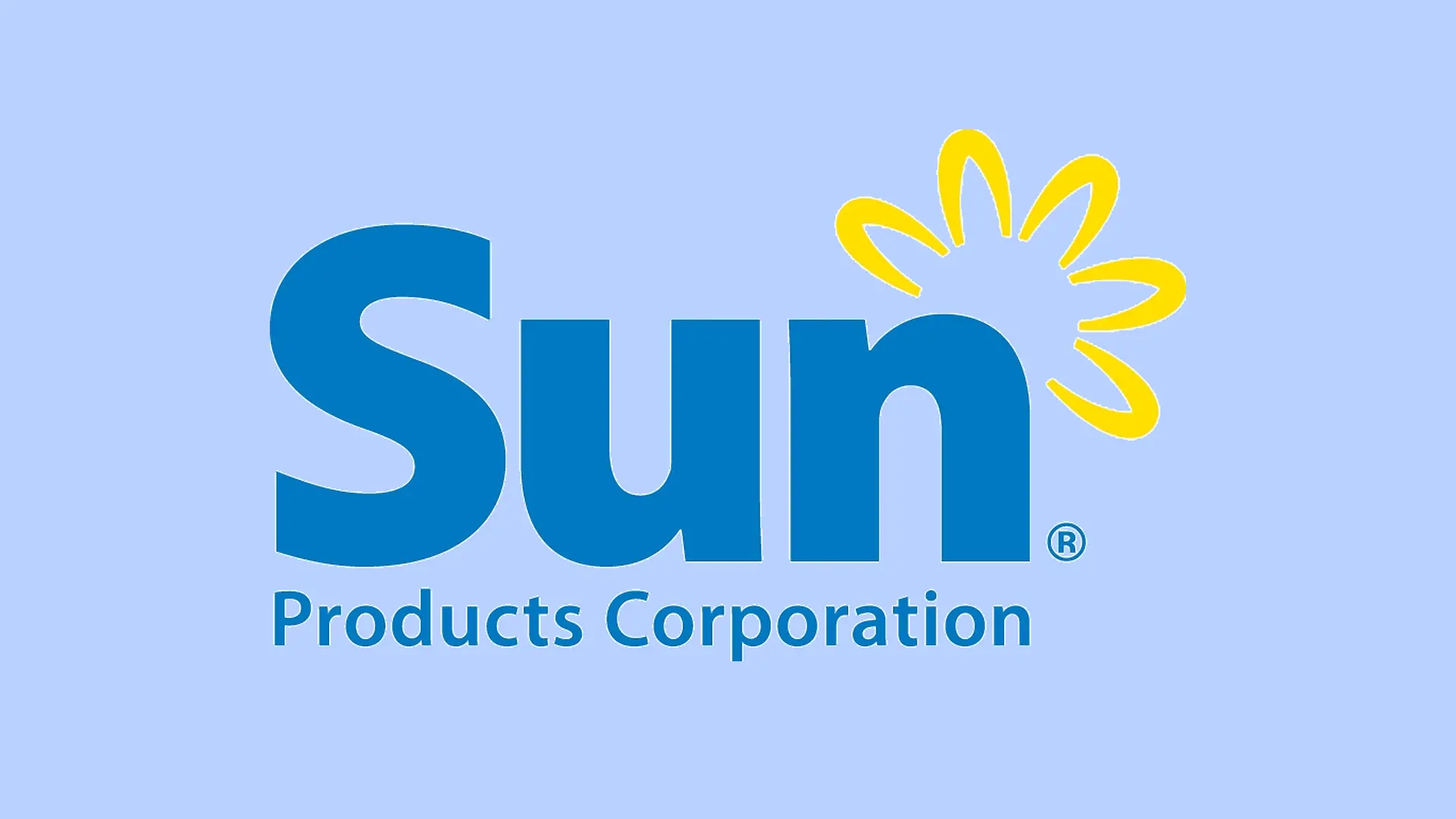 Le logo de Sun Products Corporation sur fond bleu.