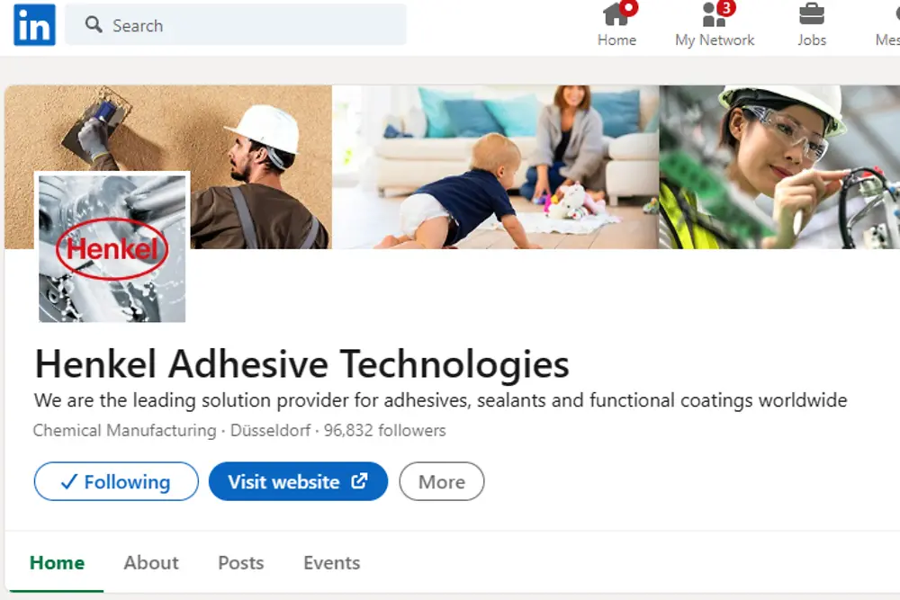 The new Henkel Adhesives global LinkedIn page