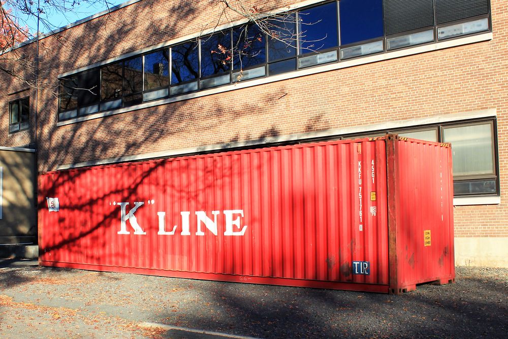 The cargo shipping container before its transformation.