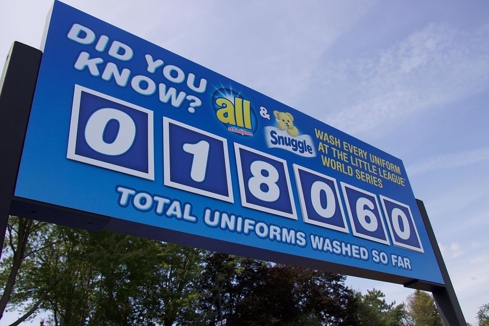 The all® and Snuggle® Final Washed Uniform Counter at the 2017 Little League® Baseball World Series in Williamsport, PA
